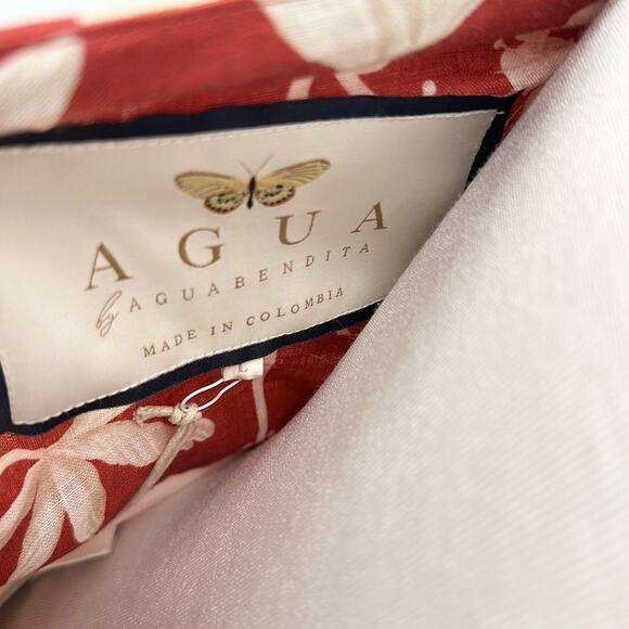 Agua Bendita Lima Maiz Hand‑Embroidered Linen Dress Red Size L - Picture 10 of 11